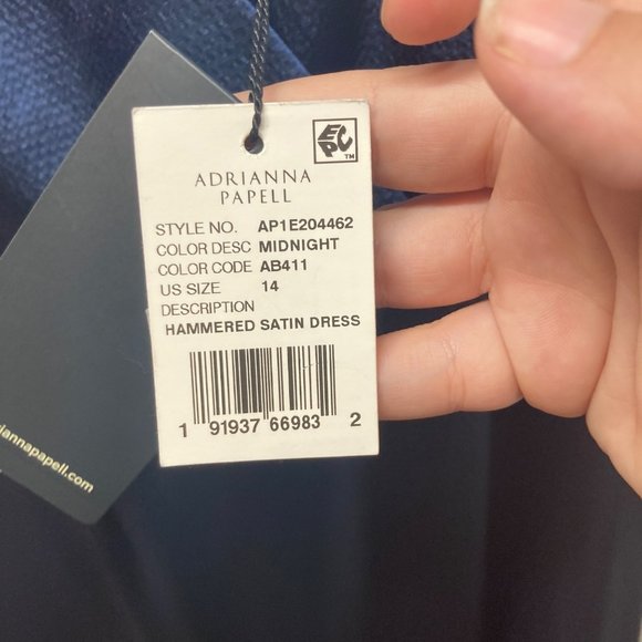 Adrianna Papell NWT Midnight (Deep Navy) Hammered Satin Evening Gown 14 - Picture 7 of 10